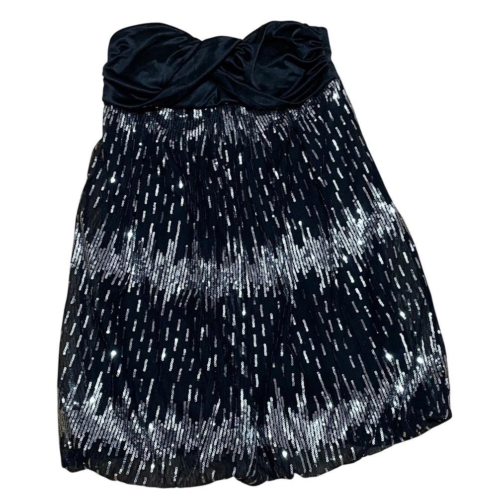 VTG Y2K Charlotte‎ Russe Black Sequin Strapless Fairy Party Bubble Dress Size XS